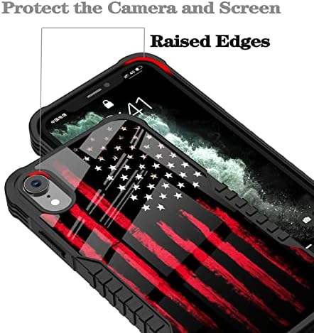 LANJINDENG iPhone XR Esetben Fekete, Piros, Amerikai Zászló Design Férfiak, Fiúk [Ütésálló] [Anti-Semmiből] [Anti-Slip] [Fényképezőgép