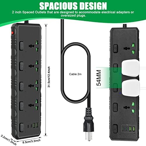 MAOZUA Egyetemes elosztó 4 Oulets, 2 USB, 2 USB C Port, 6.5 ft Hosszabbító 3000W Univerzális Hosszabbító Socket túlfeszültségvédő
