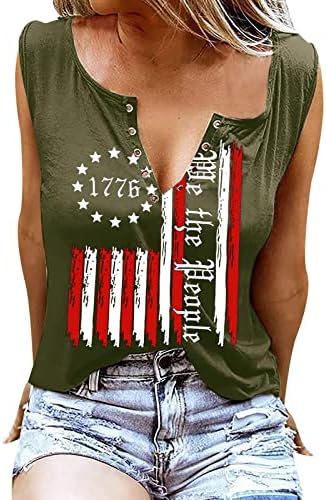 Július 4-Tartály Tetejét Női Ujjatlan V-Nyakú Póló, az Amerikai Lobogó Csillagok Csíkos Hazafias Fitness Tunika Tshirts