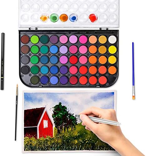 Akvarell Festék Szett - Komplett Akvarell Festék Set - 48 Egyszerű Keverési Mosható Szín + Kefe + Újratölthető Kefe+ Akvarell,