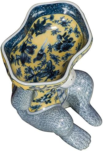 ChinaFurnitureOnline Kék-Sárga, Kínai Porcelán Majom Lotus Étel