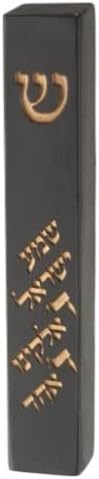 Polyresin Kő - Mezuzah 12 cm-es, Fekete Színű, Shema Szöveg