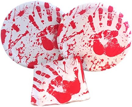 Véres Tenyérnyom Halloween Party Csomag Papír Tányérok, Szalvéták, 16 a Vendégek