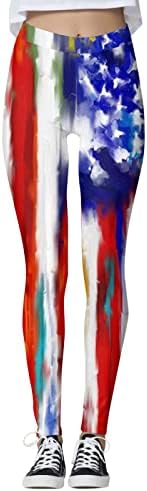 Magas Derekú Nadrágot a Nők Függetlenség Napja Nem átlátszó Átlátszó Vékony Has Ellenőrzési USA Zászló Leggings Plus Size