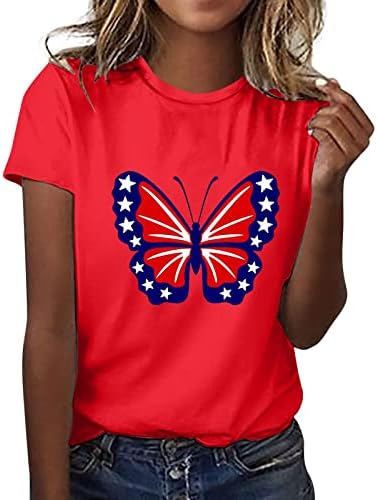 Hazafias Pólók Női Amerikai Zászlós póló, Alkalmi, Nyári Felsők, Rövid Ujjú Pólók Hazafias Kényelmes, Laza Póló,