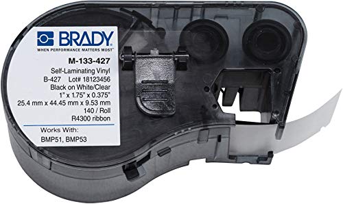 Brady - 143256 M-133-427 Vinil-B-427 Fekete, Fehér/Világos feliratozógép Patron, 1-3/4 Széles x 1 Magas, A BMP51/BMP53 Nyomtatók