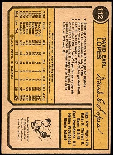 1974 O-Pee-Chee 112 Davey Lopes Los Angeles Dodgers (Baseball Kártya) VG/EX Dodgers