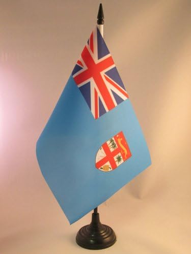 AZ ZÁSZLÓ Fidzsi Táblázat Zászló 5 x 8 - Fidzsi Asztal Zászló 21 x 14 cm - es, Fekete Műanyag pálca, Bázis