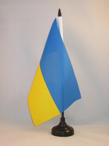 AZ ZÁSZLÓ Ukrajna Táblázat Zászló 5 x 8 - ukrán Asztal Zászló 21 x 14 cm - es, Fekete Műanyag pálca, Bázis