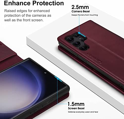 Caislean Samsung Galaxy S23 Ultra Esetben Tárca Kártya Tulajdonosai-Prémium Bőr RFID-Blokkoló Fedél [Ütésálló TPU Shell]