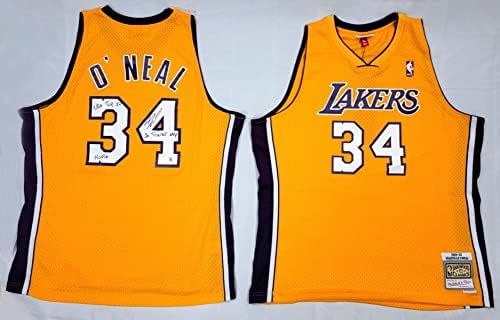 Shaquille O ' Neal Dedikált Los Angeles Lakers 1999-2000 Mitchell & Ness Swingman Jersey W/HOF 16,NBA Top 50 & 3X Döntő MVP