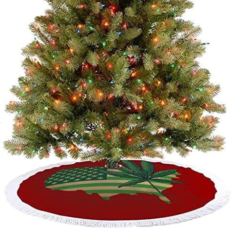 USA Fű Térkép karácsonyfa Szoknya, Piros Kör karácsonyfa Szoknya Rojtos Széle Beltéri Kültéri Udvaron Dekoráció