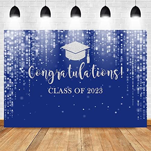 Mocsicka Osztály 2023 Hátteret, Kék-Ezüst Glitter Bokeh Érettségi Fél Háttér 2023 Gratulálok Végzős Bál Torta Asztal Dekoráció