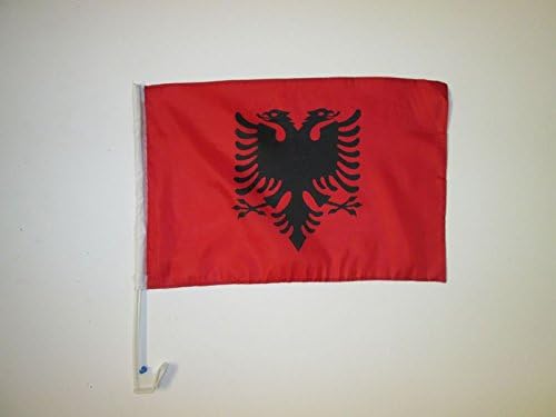 AZ Albánia ZÁSZLÓ Autó Zászló, 18 x 12 - albán Autó Zászlók 30 x 45cm - Banner 18x12 CM Műanyag Bot