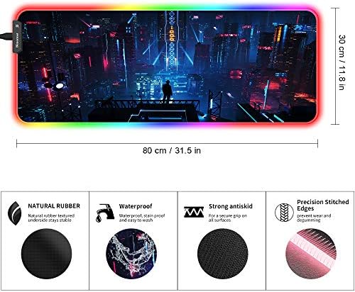 Bimormat Anime RGB Gaming Mouse Pad,Nagy LED Mousepad Tartós Nylon Varrt Élek, Csúszásmentes Gumi Alap,31.5 X 11.8 Hüvelyk