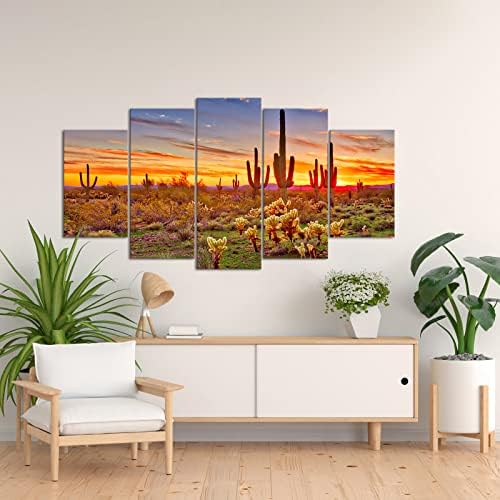 tudom, FOTO XLarge 5 Darab Vászon Wall Art Észak-Amerikai Sonora Sivatagi Naplemente Kép Nyomtatott Vászon Botanikus Kaktusz