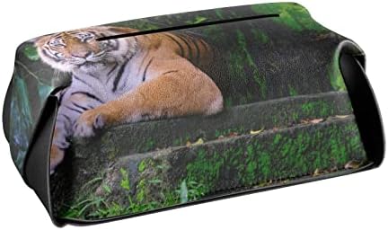 Tigris Állat Zöld Szövet Borító Téglalap alakú Bőr Szövet Doboz tartó Kezelni papírzsebkendő Adagoló Autó Fürdőszoba Kiegészítők
