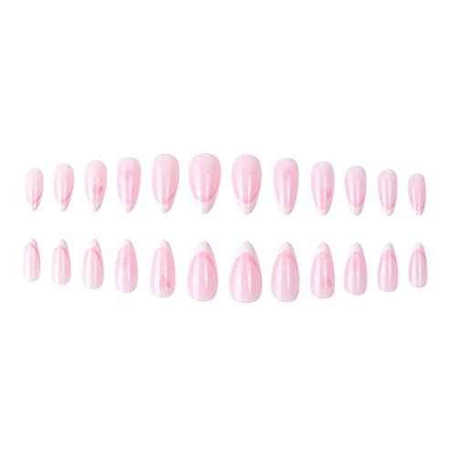RikView francia Nyomja meg a Körmöt Közepes Hosszúságú műköröm Mandula Hamis Nails White & Rózsaszín Köröm Szív Design
