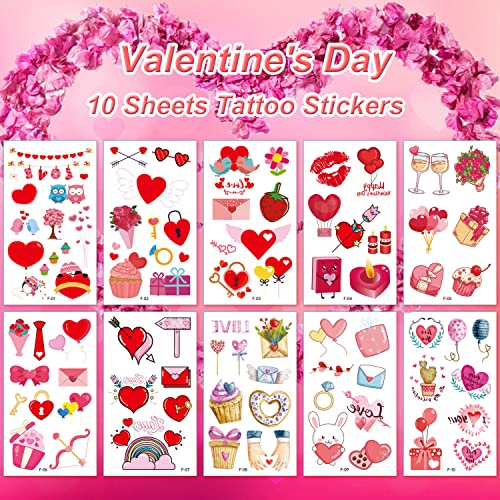 100-AS Valentin Napi Ideiglenes Tetoválás a Nők, a Gyerekek, Valentin Napi Romantikus Vörös Szerelmes Szív Virágok Vízálló