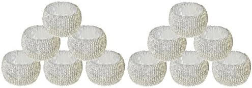 SKAVIJ Kézzel készített Üveg Gyöngyökkel Szalvéta Gyűrű Készlet 12 Vacsorára Felek Étkező Asztal Díszítése (Ezüst)