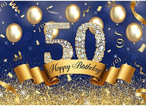 Boldog 50-ik Születésnapját Háttérben Kék-Arany Csillogó Léggömb Gyémánt Fotózás Háttér Fényes Felnőtt Férfiak Ötven Éves