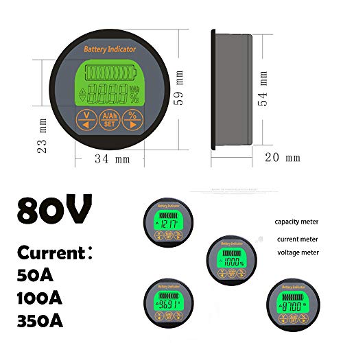 LCD Battery Monitor Voltmérő Árammérő Feszültség, Áramerősség Mérő 80V 50A Auto Autó, Motor, Hajó, Lakókocsi LAKÓKOCSI