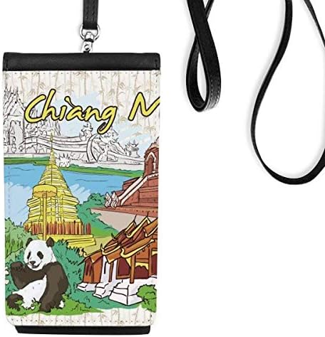 Thaiföldi Chiang Mai Panda Templom Phone Wallet Pénztárca Lóg Mobil Tok Fekete Zseb