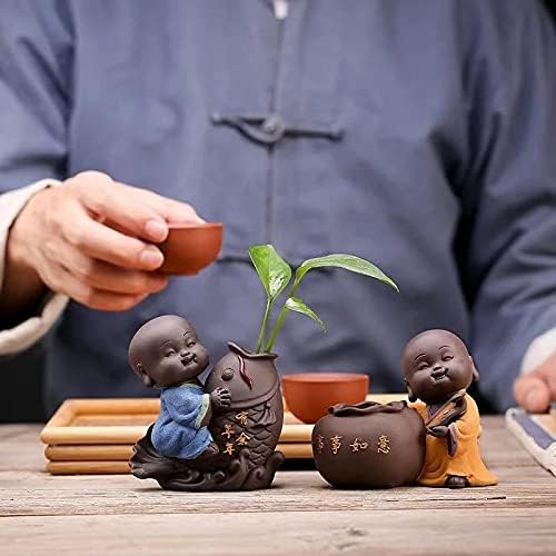 WSSBK Kerámia Tea Pet Díszek Kis Buddha-Szobor Monk Figura Asztali virágcserép Hidroponikus Növény Dekoráció Tea Tartozékok