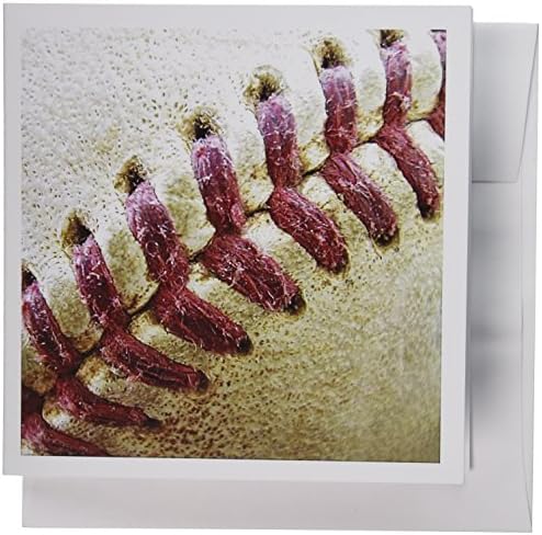 3dRose Közeli Piros Varrás Baseball - Üdvözlőlapok, 6 x 6 cm, 12 (gc_47841_2)