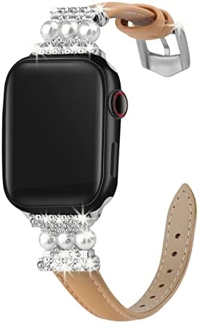 Bőr szíj Kompatibilis Apple Nézni Ultra Nők Gyöngy, Gyémánt Bling Karkötő iwatch Zenekar