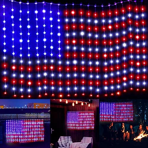 Amerikai Lobogó Fények Csillagok, 260 LED USA Zászló String Függöny Fények Dugó, Hazafias Lámpák Kültéri Világító Zászló