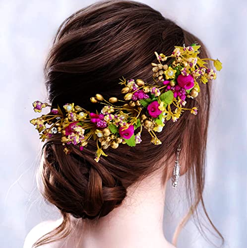 Indiai Virág Alakú Levél & Pearl Design hajcsat/ hajcsat/ Haj Kiegészítők/ Juda Bun a Nők/Lányok - 2300, Sötét Rózsaszín