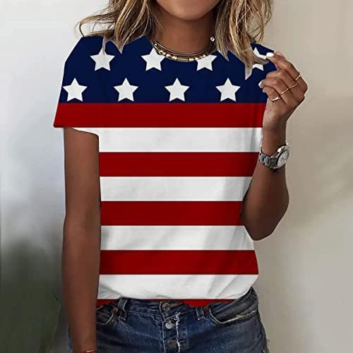 Amerikai Zászló Maximum a Nők a július 4-i AMERIKAI Függetlenség Napja Hazafias Tee Colorblock O Nyakú Rövid Ujjú Póló