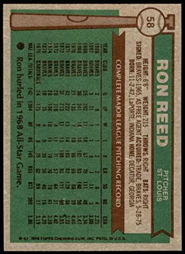 1976 Topps 58 Ron Reed St. Louis Cardinals (Baseball Kártya) NM/MT+ Bíborosok