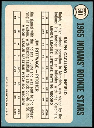 1965 Topps 501 Indiánok Újoncok Jim Rittwage/Ralph Gagliano Cleveland indians (Baseball Kártya) NM/MT Indiánok