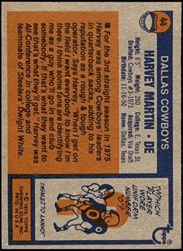 1976 Topps 44 Harvey Martin Dallas Cowboys (Foci Kártya) EX+ Cowboyok E. Texas St