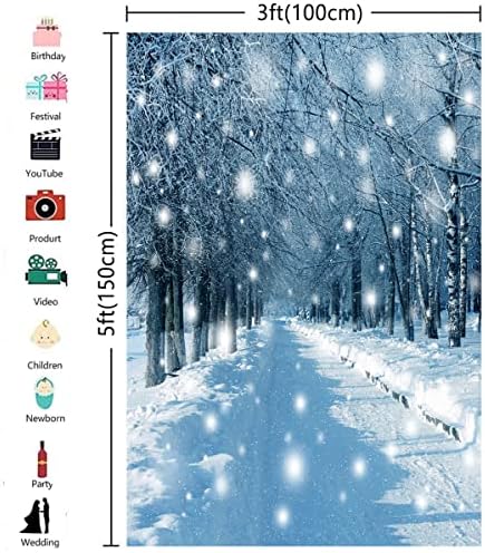 3X5ft Téli Hó Erdő Karácsonyi Háttér Fák Az Út Mindkét Oldalán Fehér Hó Fotózás Háttér