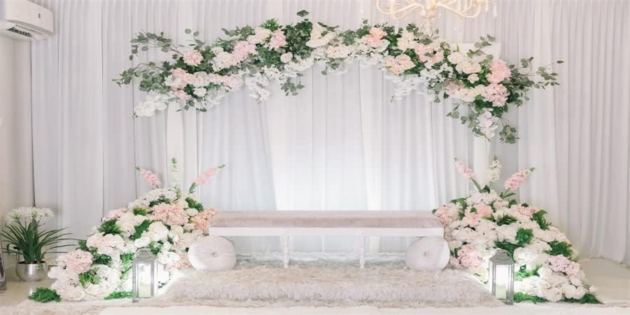 Yeele 20x10ft Beltéri Esküvői Hátteret, Rózsaszín Virág Fehér Áttetsző Függöny Fotózás Hátteret Esküvő, Eljegyzés, leánybúcsú