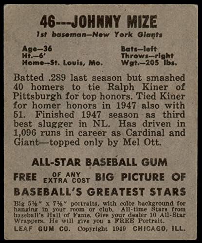1948 Levél 46 Johnny Mize New York Giants (Baseball Kártya) PSA a PSA 5.00 Óriások