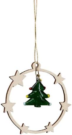 Fa Dekoráció Fa Csillag Koszorú Üveg Karácsony Fa, Természetes Fa, Üveg Zöld Átmérő 7 cm