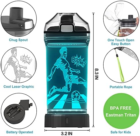 Lightzz Gyerekek vizes Palackot a 3D-s Izzó Foci LED - 14 OZ BPA Mentes Tritan - Kreatív Ideális Utazási Kupa Labdarúgó Ajándék