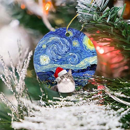 Szibériai Cirmos Karácsonyi Kerámia Díszek 2022-Csillagos Éjszaka Ünnep, Ajándék, karácsonyfa Díszek Aranyos Állat lakberendezés