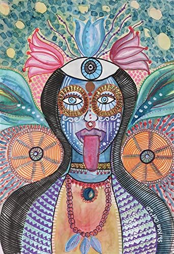 NOVICA Többszínű népművészet Expresszionista Festmények, Festmény Indiából 'Istennő Shakti'