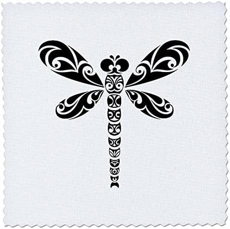 3dRose Szitakötő Fekete Törzsi Tetoválás Stílus, Művészet, Fehér Paplan Négyzetek (qs_355574_9)