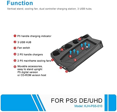 ZZABC USBFXQKCQ Töltés Állni a hűtőventilátor 3 USB Hub Töltő Port Hűvösebb Kezelni Töltő PS5 Játék Tartozékok