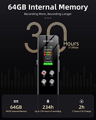 64 GB Digitális diktafon - MECHEN hangvezérelt Készülék a Lejátszás,Audio Felvétel Készülék Előadások, Találkozók,Diktafon，A-B