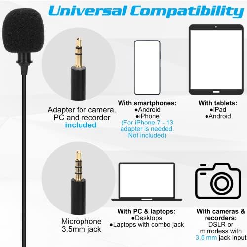 Professzionális Csíptetős Hajtóka Mikrofon Szuper 6T (Szükséges Aux Adapter) Kompatibilis iPhone Telefon vagy a Kamera Blogolás