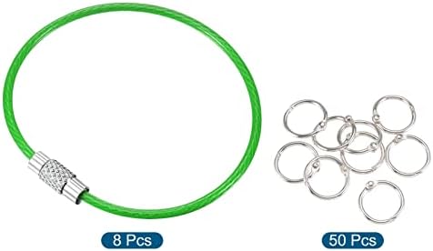 MECCANIXITY Rozsdamentes Acél Huzal Kulcstartó Kábelek 6 PVC Bevont Hurok Zöld 8db, Split Binder Gyűrű 0.8 Nyitott Jump Csatlakozók