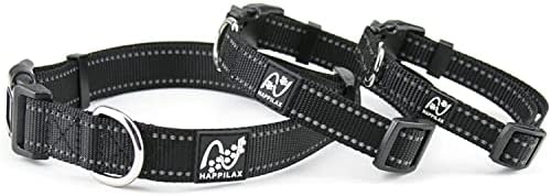 Happilax, Állítható Méretű Nyakörv - Fényvisszaverő Nylon Nyakörv Nagytestű Kutyáknak - Nyak Méret 17-25 - Fekete Szín