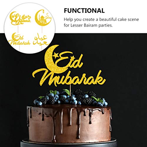 ABOOFAN 4db Eid Mubarak Cupcake Toplisták Arany Glitter Ramadan Mubarak Torta Toplisták a Muszlim Fél Dekorok Kellékek
